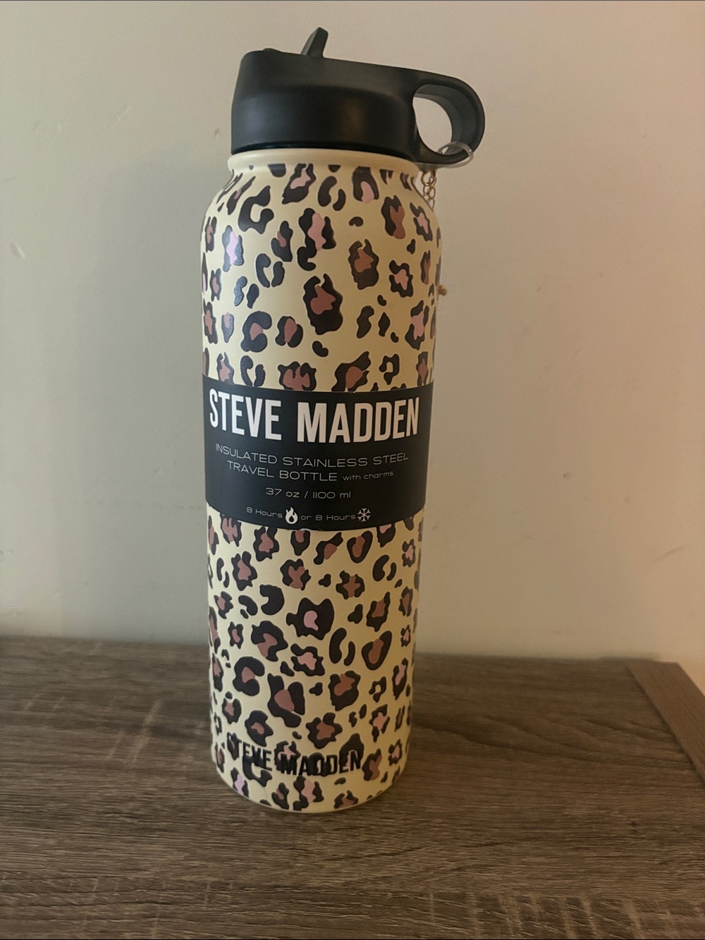 New Steve Madden Leopard Print Water Bottle with Charm